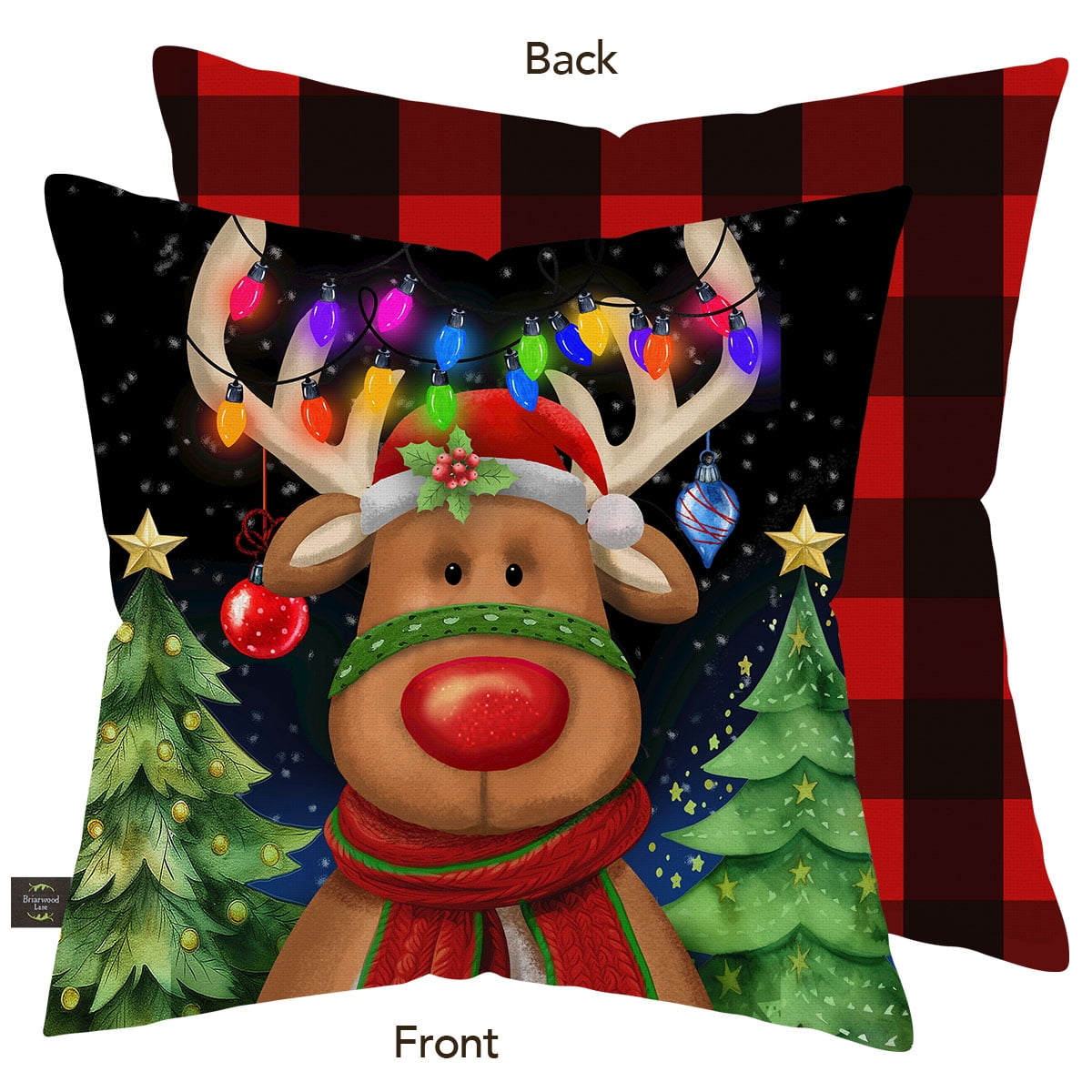 Briarwood Lane Christmas Indoor/Outdoor Pillow 17x17 Festive Reindeer For Christmas Pillow