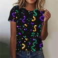 thumbnail image 2 of Xdegoge Mardi Gras Shirts for Women Short Sleeve S Purple Glitter Print Crew Neck Carnival Tee, 2 of 5