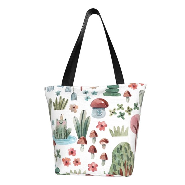 Balery Frog and Forest Plants Bolsa de Hombro con Diseño, Bolsa Grande y Duradera, Bolsa Versátil para Compras