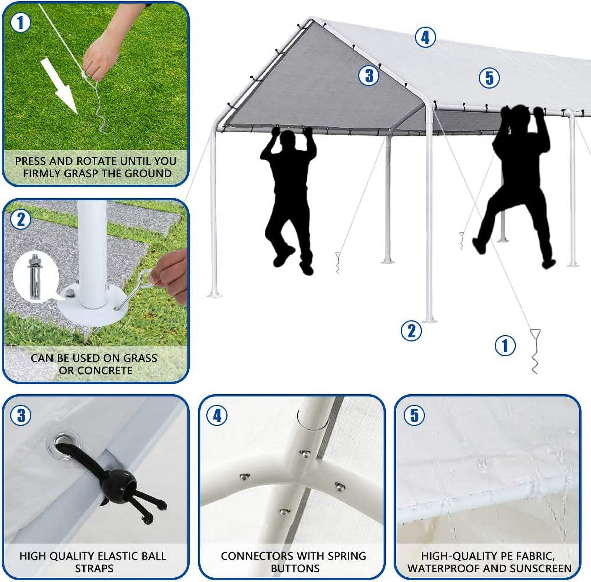 CL.HPAHKL Carport Canopy 10x20 Metal Outdoor Car Port with Cover, Portable RV Carport Kit Car Tent Garage for Party Wedding Garden Storage