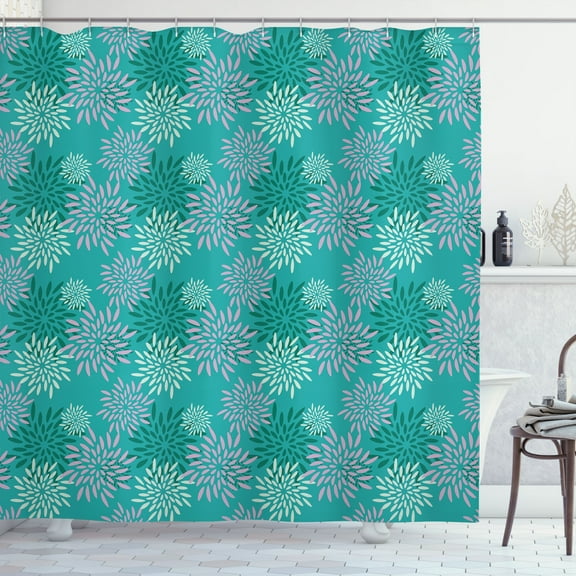 Ambesonne Floral Shower Curtain, Abstract Flower Petals Retro, 69"Wx84"L, Turquoise and Teal