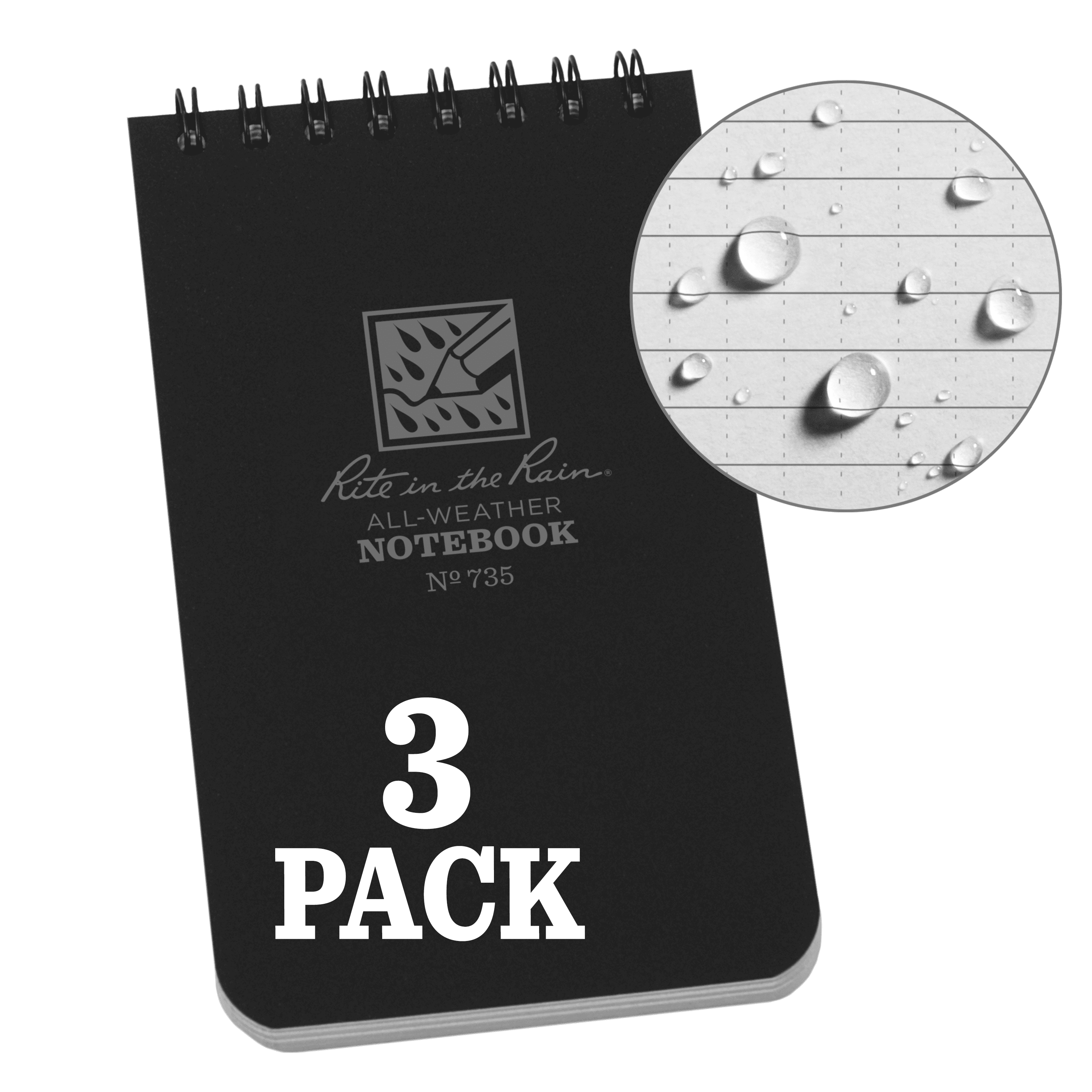 Rite in the Rain Top Spiral Notebook 3" x 5" Tan Brown All Weather 3 Pack
