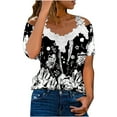 thumbnail image 1 of Blusa informal de manga corta con cuello en V y encaje con hombros descubiertos para mujer OAVQHLG3B Store  lin121212, 1 of 5