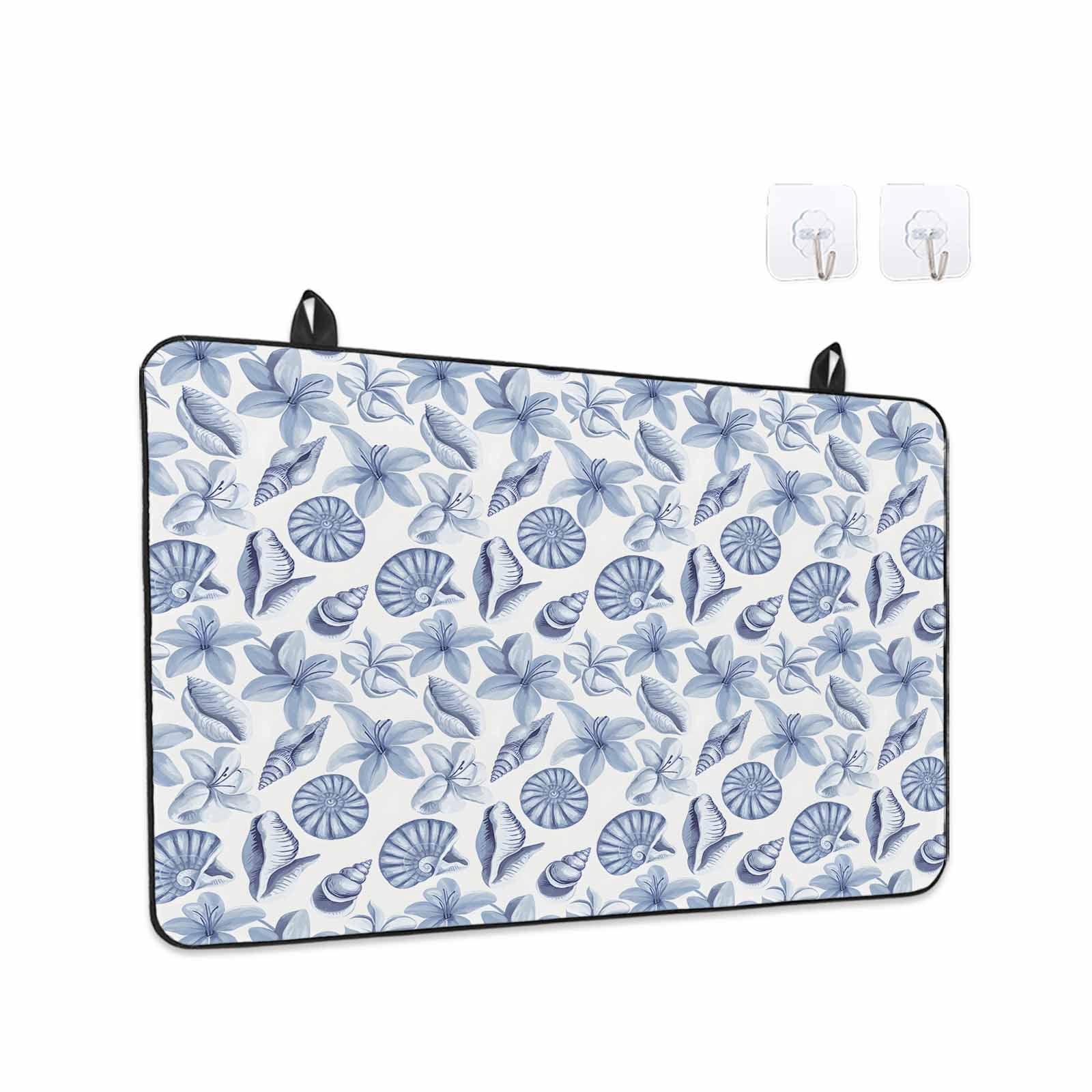 Blue Coastal Stove Top Cover for Electric Stove, Heat-proof & Non Slip Glass Top Stove Cover Protector, Shell Floral Ocean Retro Kitchen Flat Cooktop Rubber Mat 24x21 Inches