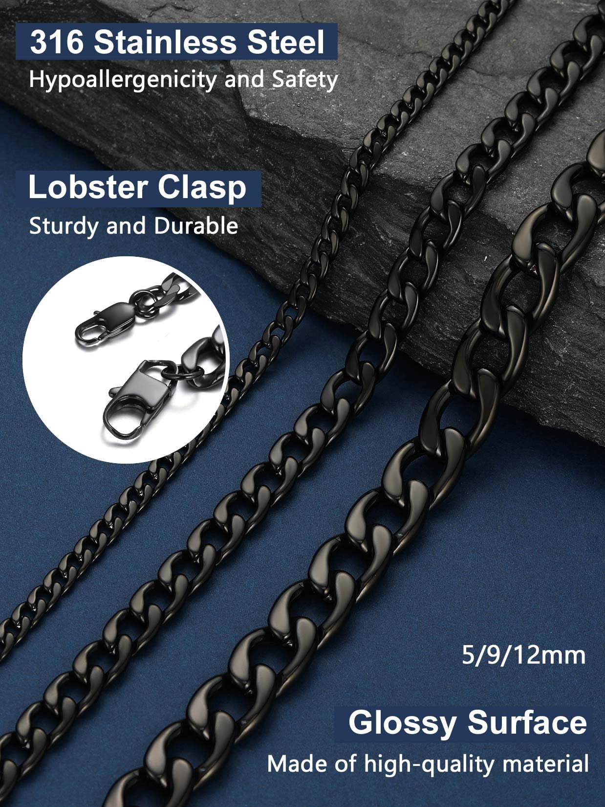 ChainsProMax Mens Necklace Stainless Steel Chain Necklace for Men Women Curb Cuban Link Necklace Gift Fathers Day Jewelry Gift for Dad Son Husband