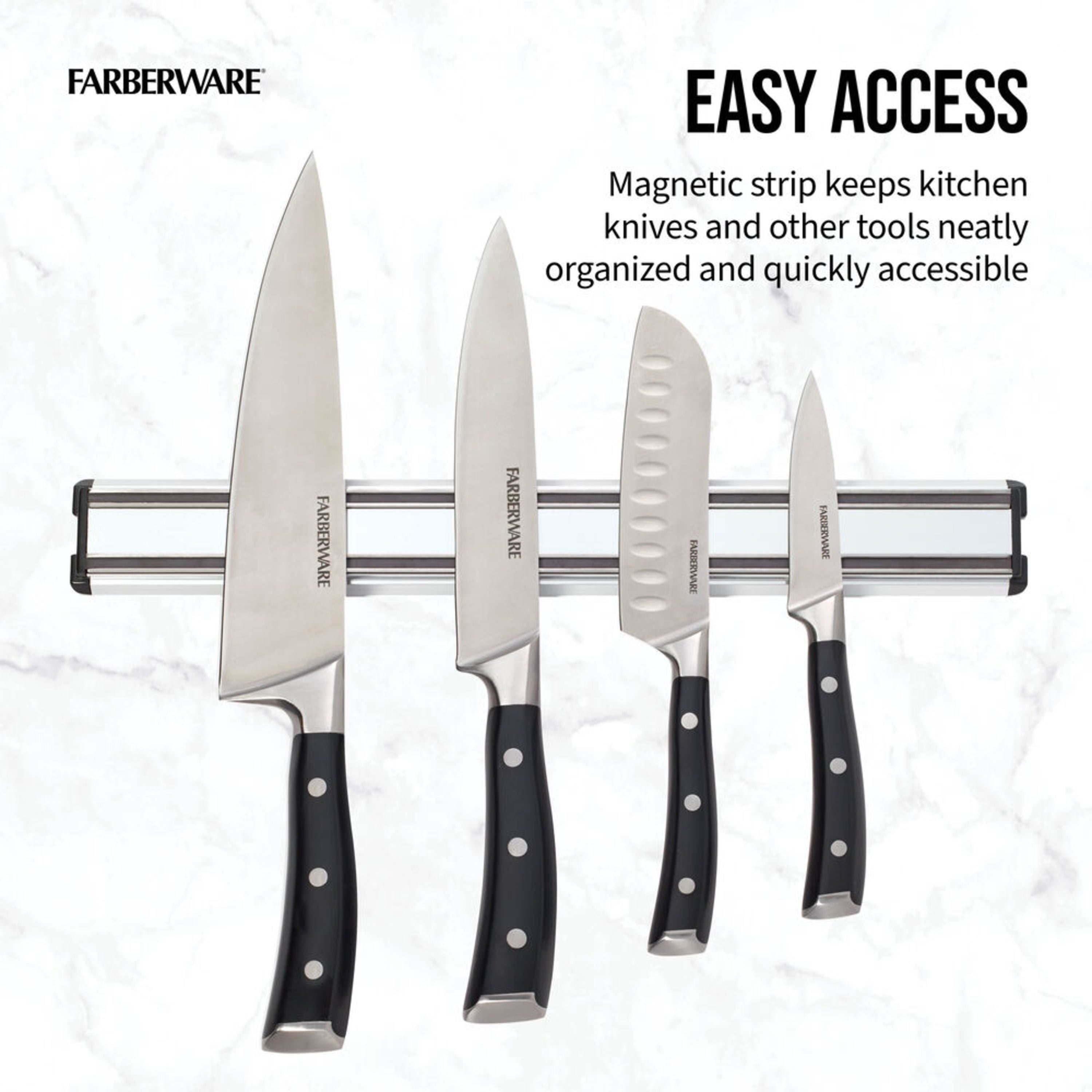 Farberware Stainless Steel Magnetic Knife Strip with Black Accents, Knives Not Included