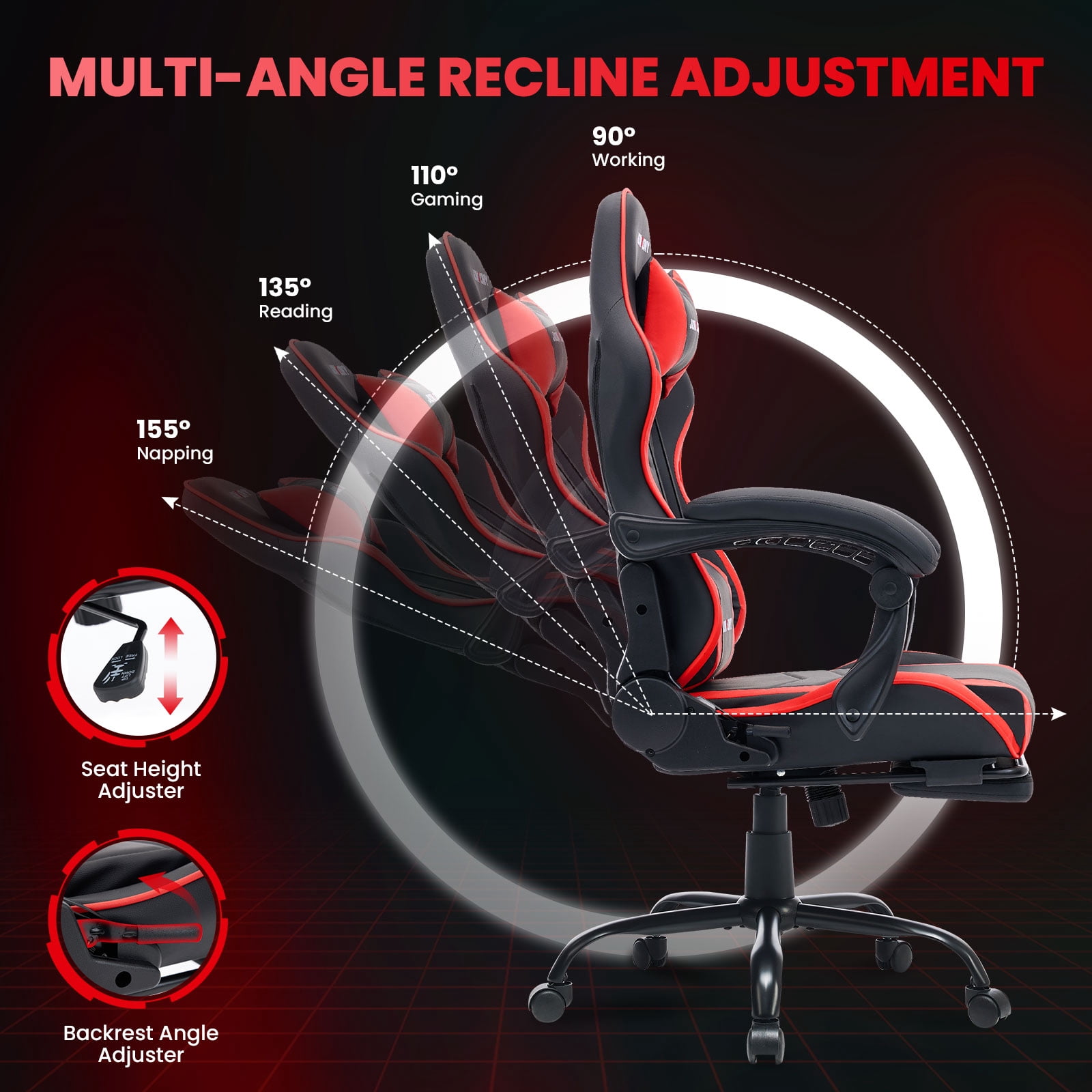 JONPONY Big and Tall 500LBS Gaming Chair, Ergonomic High Back Gamer Chair with Footrest Lumbar Support, PU Leather Office Computer Chair for Long Sitting, Red
