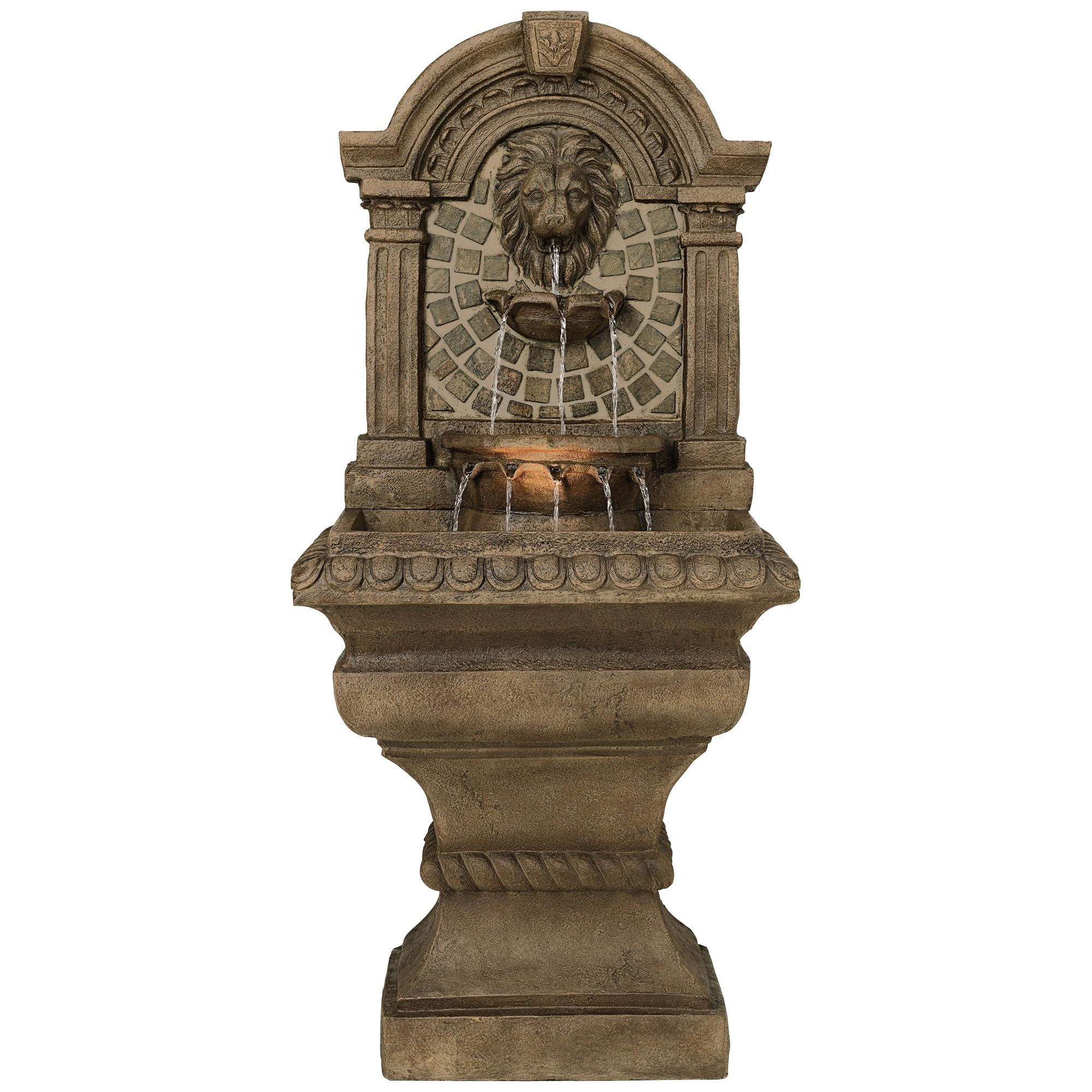 Royal Lions Head 51" High Large Italian Outdoor Decor Faux Stone Floor Fountain with Light Outside Garden Patio