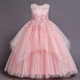 thumbnail image 6 of Girls Sleeveless Lace Tulle Flower Dress, Floor Length Layered Princess Ball Gown with Beading, Elegant formal Outfit for Wedding, Birthday Party, Pageant & Kids Photoshoot Events Pink 9-10Years, 6 of 6