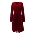 thumbnail image 4 of YMNXA Womens Velvet Dress Long Sleeve V Neck Solid Color Flowy A Line Elegant Soft Comfortable Dresses For Party Red Xl, 4 of 5