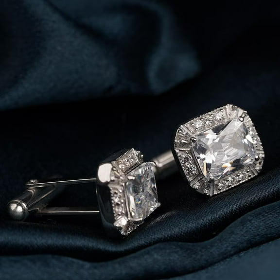 Radiant Cut Moissanite GRA Certified Diamond Cufflinks for Men's Shirt - 925 Sterling Silver