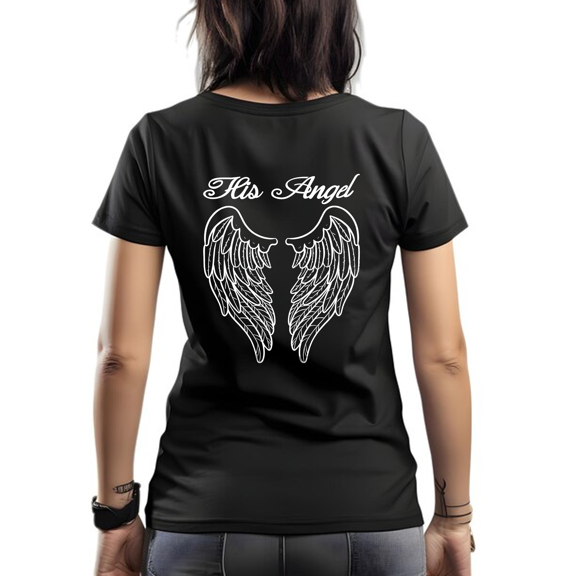 Lotusprinthandmade Guardian Angel Angel Wings Couple Black Classic Unisex T-Shirt 100% Cotton S-5XL (S)