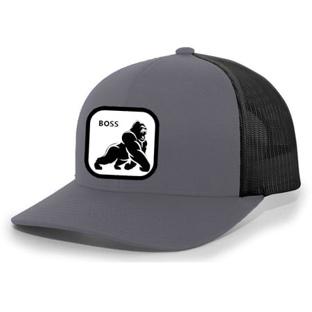 Heritage Pride Gorilla Hat Boss Animal Embroidered Mesh Back Trucker Hat, Charcoal/Black