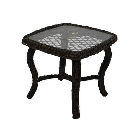 Glass Top Patio Table Leg Parts Patio Master BPH02610H60 Bermuda End Table, All-Weather Wicker, Steel Frame, Glass Top - Quantity 1 ()