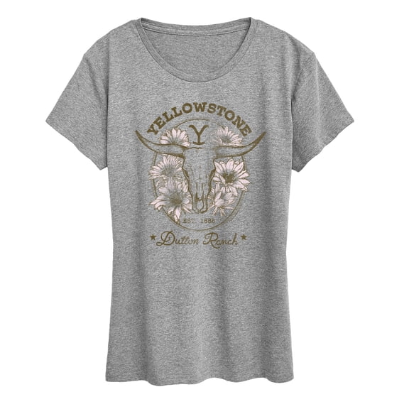 Yellowstone - Dutton Ranch Skull Flowers - Women's Short Sleeve Graphic T-Shirt
