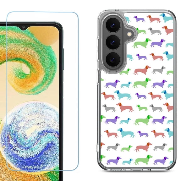 Shockproof Phone Case for Samsung Galaxy A27 5G, by OneToughShield - Colorful Dachshund/Puppy