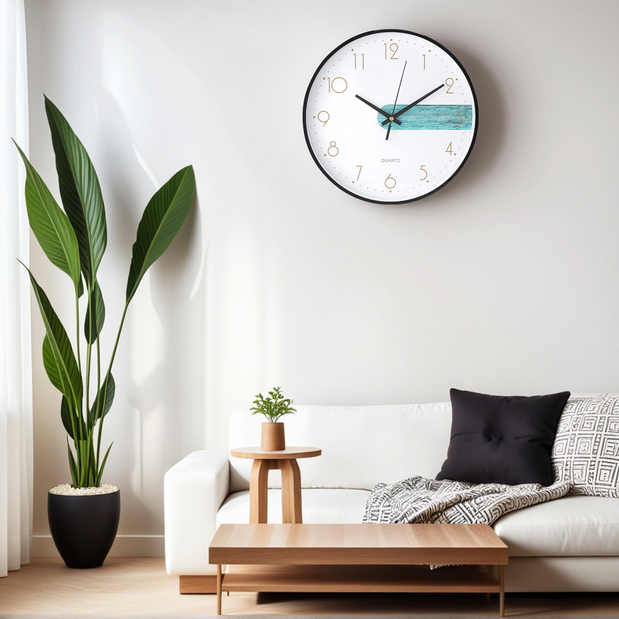 Unique Bargains Silent Non Ticking Battery Operated Wall Clock Blue and White 8 Inch