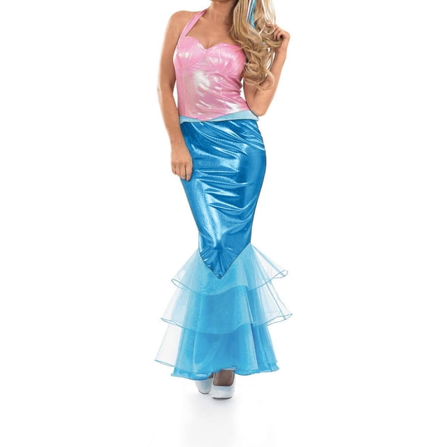 Gupgi Robe Sirène pour Femmes Costume Cosplay Halloween Robe à Sequins Col Halter Queue de Poisson