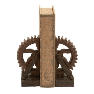 DecMode 5" Gear Brown Polystone Bookends (Set of 2)