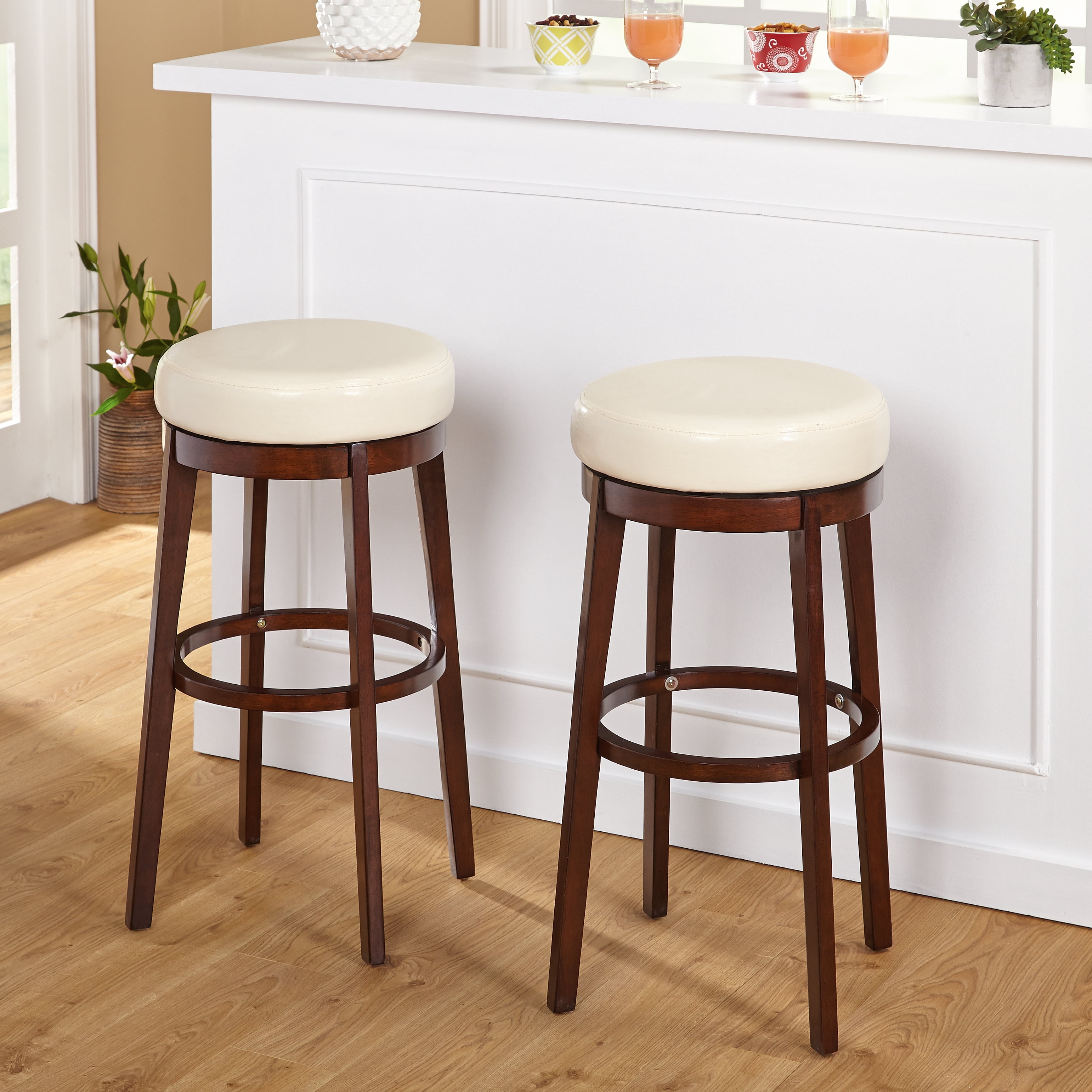 TMS Avenue 30" Round Indoor Swivel Bar Stool, Rich Brown/Cream Faux Leather