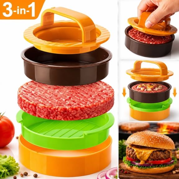 3-in-1 Non-Stick Hamburger Press Patty Maker , Heavy Duty Burger Press for Stuffed Burgers, Sliders, Veggie & Beef Patties , Easy to Clean, Dishwasher Safe , Perfect for BBQ, Grilling & Barbecue