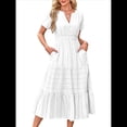 thumbnail image 2 of Vestido Bohemio Informal de Verano para Mujer, Ligero, de Corta, Cuello en V, Cintura Elástica y Bolsillos. S, 2 of 8