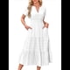 thumbnail image 2 of Vestido Bohemio Informal de Verano para Mujer, Ligero, de Corta, Cuello en V, Cintura Elástica y Bolsillos. XXL, 2 of 8