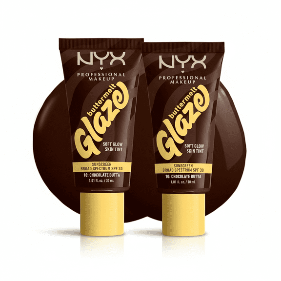 2 Pack NYX PROFESSIONAL MAKEUP Buttermelt Glaze Soft Glow Skin Tint SPF 30, Up To 12HR Wear, 10 Chocolate Butta