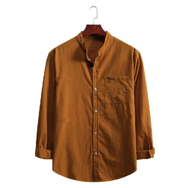 Camisa informal de manga larga con solapa a rayas para hombre - Algodón/lino, resistente a las arrugas, XL-5XL - Diario/trabajo/viajes