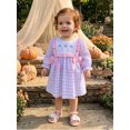 thumbnail image 4 of RUINIXCW Little Girls Ghost/Pumpkin Embroidery Dress Halloween Long Sleeve Plaid A-line Dress with Bow Decor, 4 of 8