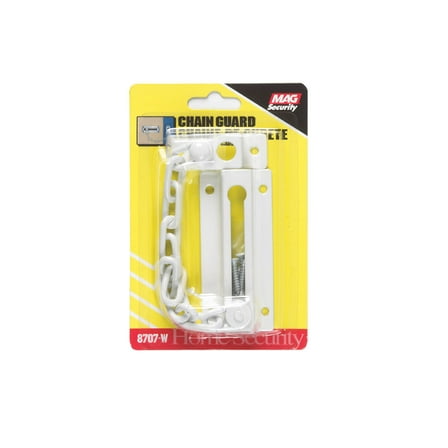 Chain Door Guard, Stamped Steel w/Steel Chain, White Painted Finish