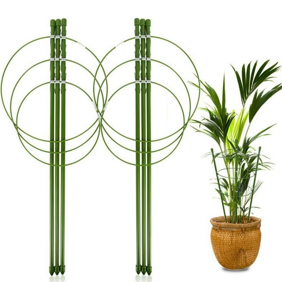 2 Pack Plant Support Cage Metal Rust Garden Plant Support Ring Plant Stake Plant Support green Steel   plastic