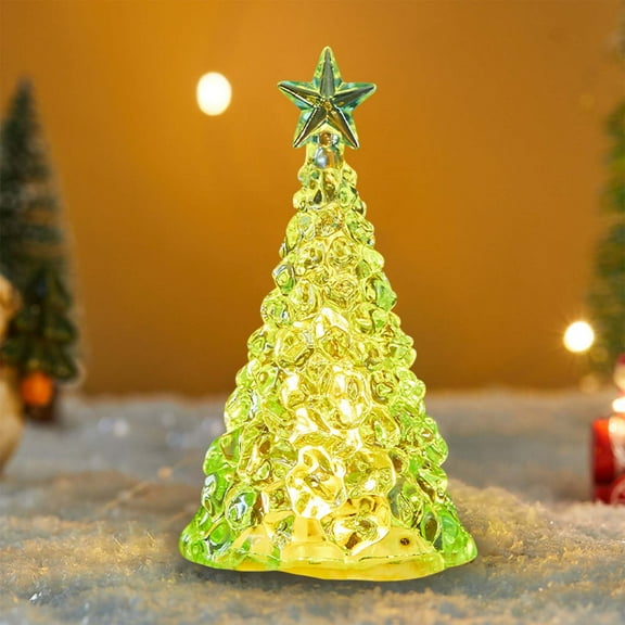 Lighted Turquoise Glass Christmas Tree Decor with Star Topper, Festive Tabletop Decor for Home and Holiday Season Ambiance - Yellow
