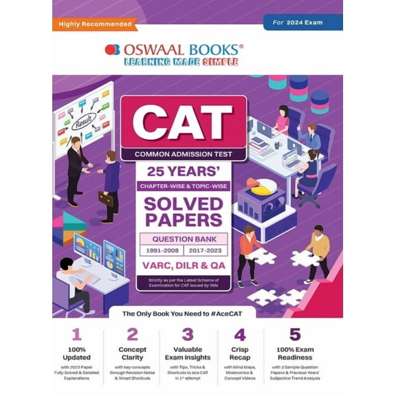 Oswaal CAT 25 YEARS Chapter-wise & Topic-wise Solved Papers (VARC, DILR & QA) (1991-2008 & 2017-2023) for 2024 Exam, (Paperback)