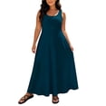 thumbnail image 2 of YuXingFu Vacation Dresses for Women Plus Size Maxi Crew Neck Plus Size Womens Dress Sleeveless for Vacation Long Casual Summer Navy XL, 2 of 9
