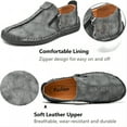 thumbnail image 3 of Men's Loafers Shoes Casual Handmade Walking Breathable Comfortable Leather Stitching Office Business Zipper Flat Moccasins Gray 12 US, 3 of 7