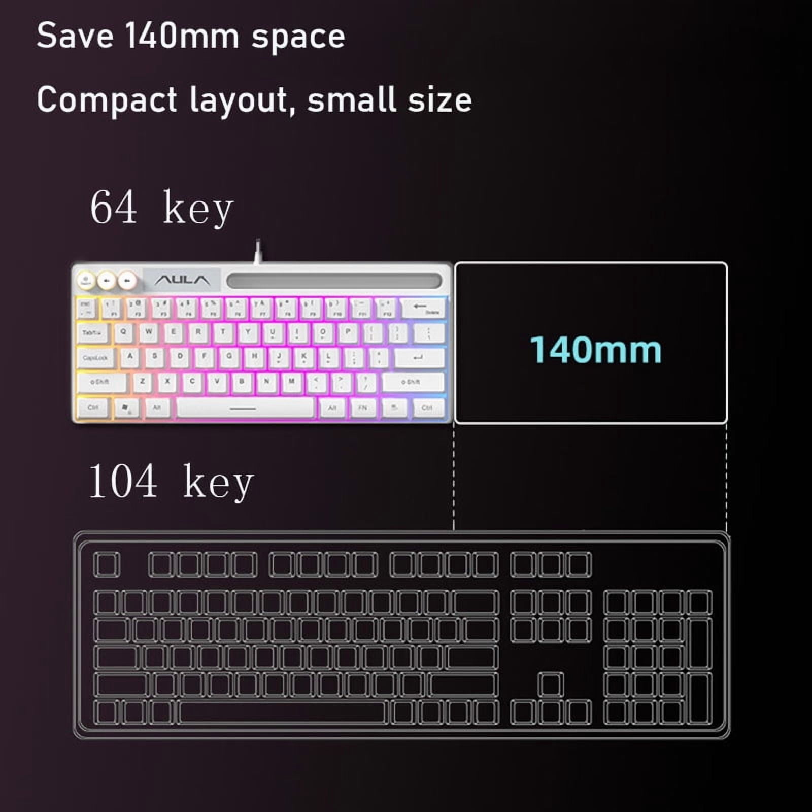 UISHUSO Portable 60% Mechanical Feel Membrane Gaming Keyboard, F3061 LED Backlit Compact 68 Keys Mini Wired Office Keyboard with Blue Switch for Windows Laptop PC Mac - Black/White