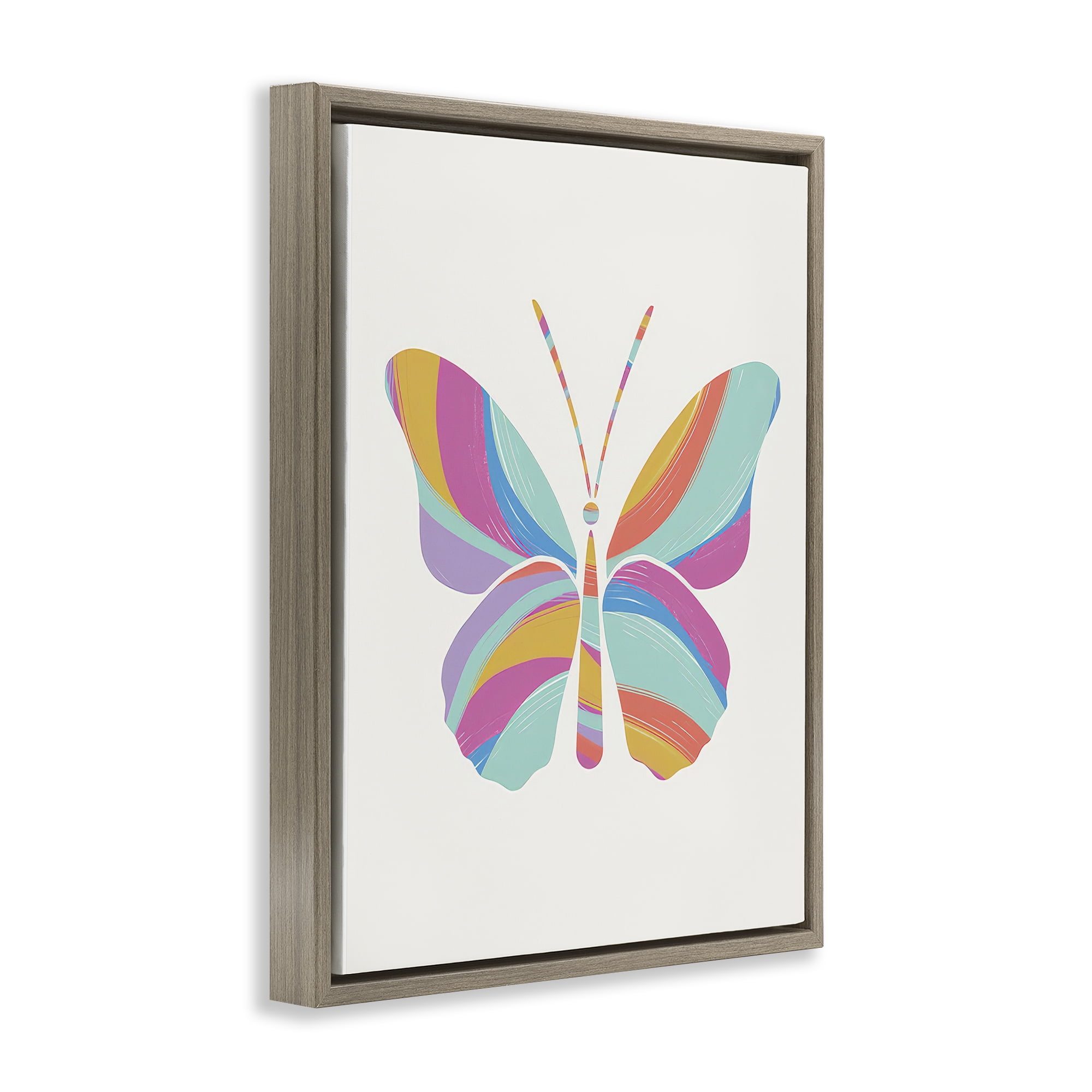 Stupell Industries Groovy Striped Butterfly Animals Painting Brown Floater Framed Canvas Art Print Wall Art, 17 x 21