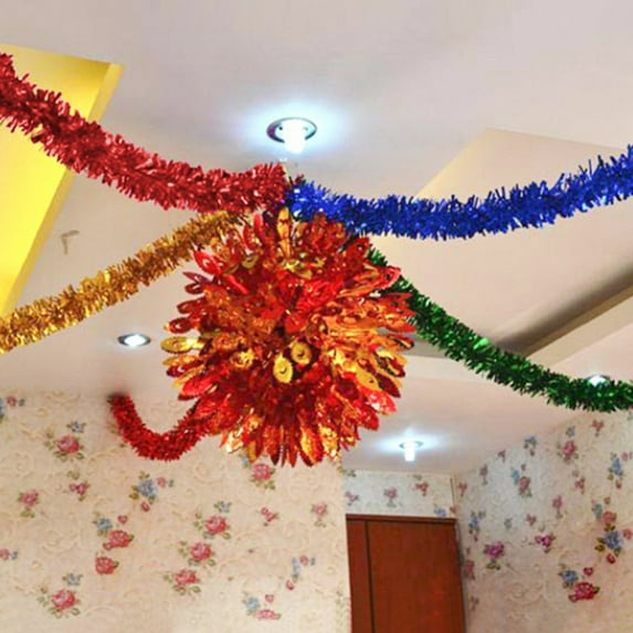 ETOSHOPY 5M Tinsel Garland Wedding Birthday Bright Color Christmas Tree Decorations