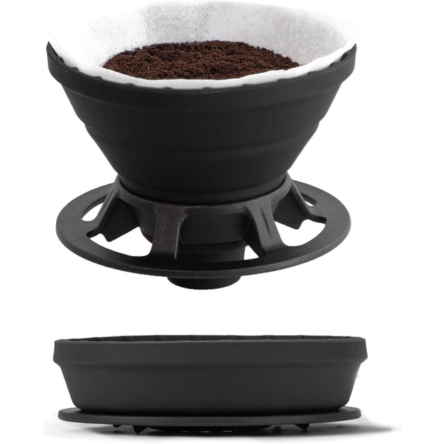 VANDROOP Collapsible Coffee Dripper, Silicone Reusable Pour Over Coffee Dripper for Camping, Business Trip, Home&Office, Single Pour Over Coffee Maker (Black, 1-2 Cup)