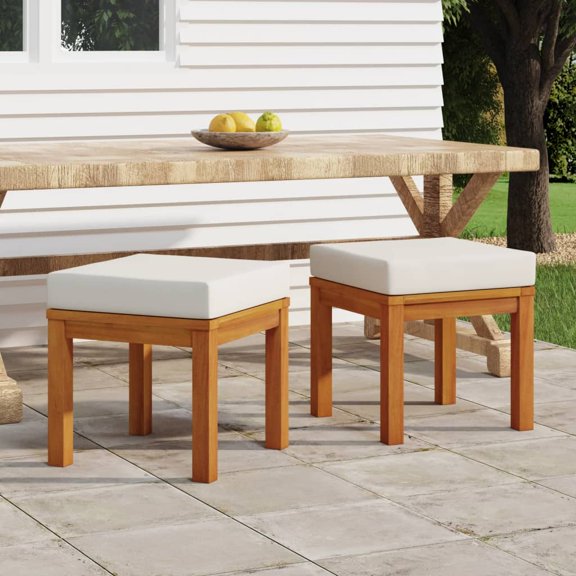 vidaXL 3028322 Patio Stools with Cushions Ottoman Seating 2 Pcs Solid Wood Acacia