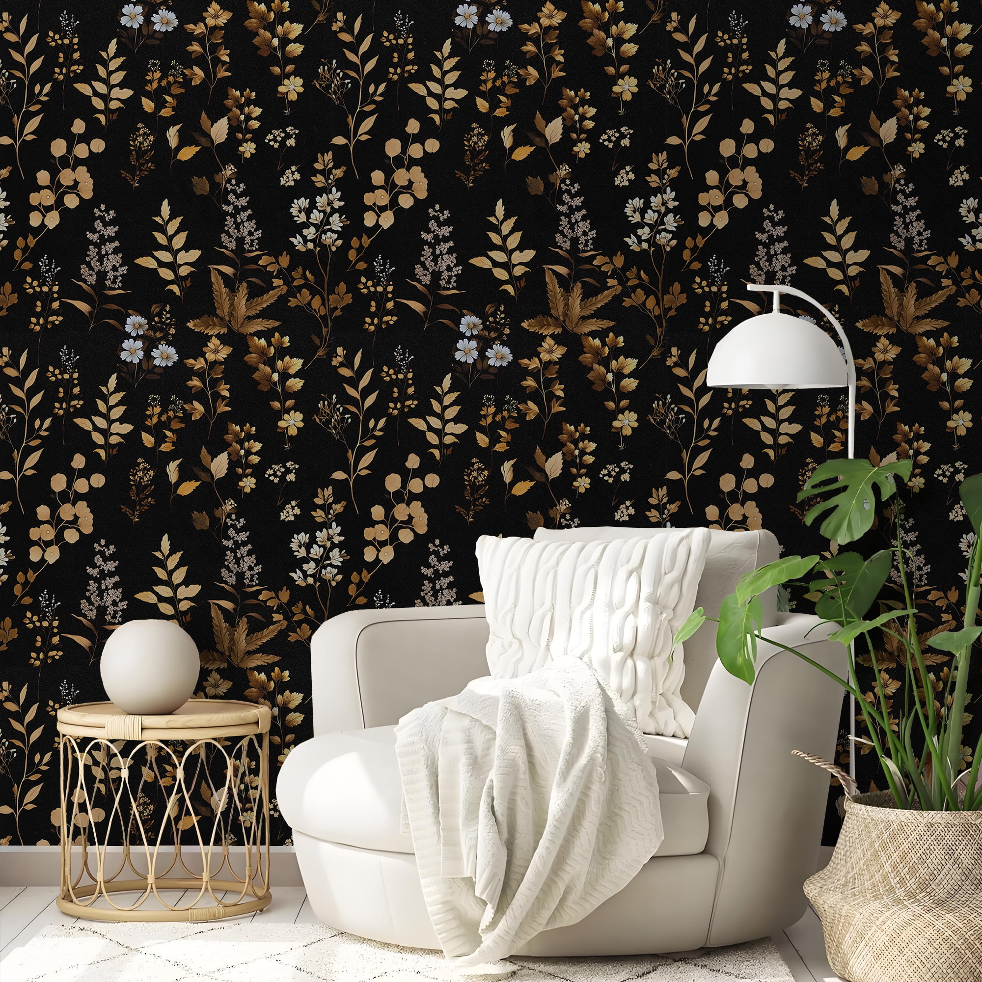 (3 pack) Abyssaly Peel and Stick Wallpaper 17.3" x 118" Black Gold Floral Wallpaper Self-Adhesive Removable Contact Paper for Home Decoration