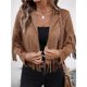 thumbnail image 5 of Chaquetas de Mujer de Piel Sintética de Ante con Flecos y Forro. Abrigos Cortos con Flecos. Imprescindibles de de Otoño. Marrón M, 5 of 10