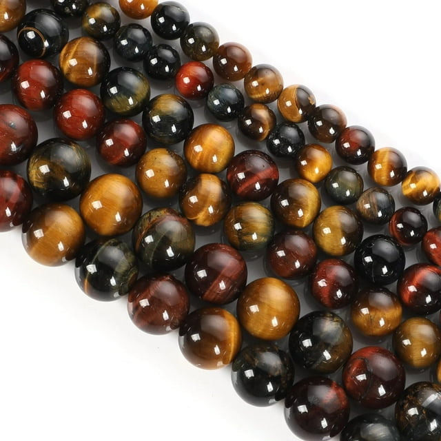Nvzi Pulsera de cuentas de 8 mm, collar, accesorio de bricolaje, piedra de ojo de tigre tricolor natural, producto semiacabado, cuentas sueltas