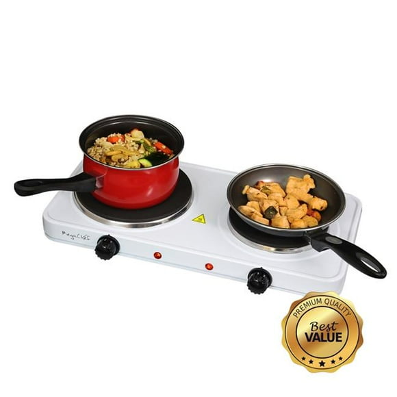 Megachef MC-2012B Electric Easily Portable Ultra Lightweight Dual Burner Cooktop Buffet Range in Sleek - White