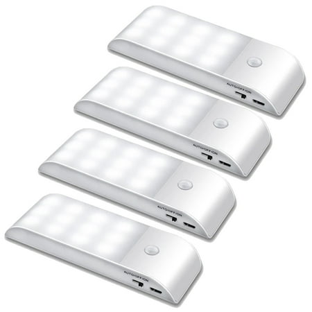 

4Pcs Under Cabinet Lights IR Motion Sensor 12LEDS USB Rechargeable