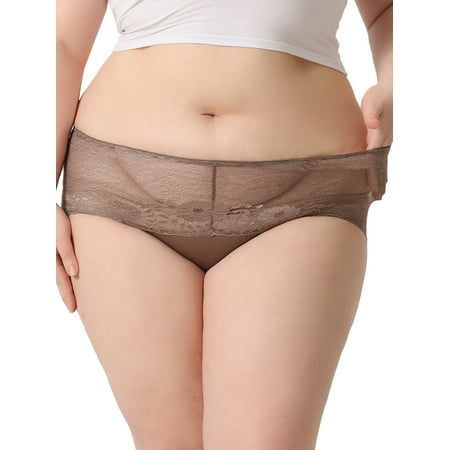 Agnes Orinda Women s Plus Size Underwear Floral Lace Mid-Waist Panty 3-Pack Briefs