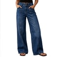 thumbnail image 2 of Women's Plus Size High Waisted Wide Leg Jeans with Button Pockets Casual Denim, 2 of 6