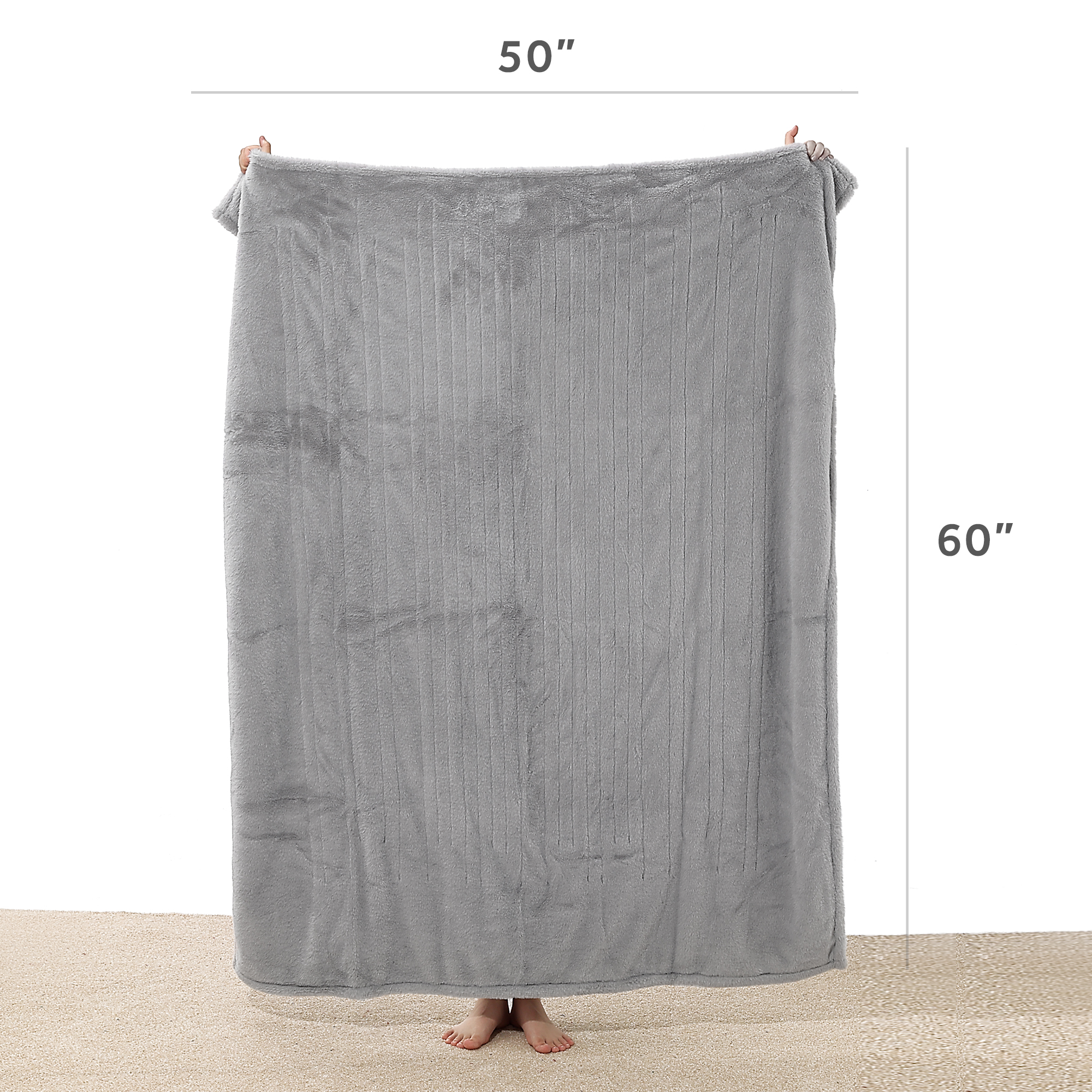 Sunbeam Grey Faux Fur Heated Electric Throw Blanket - image 4 of 8
