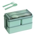 thumbnail image 1 of Contenedores de almuerzo de doble capa Bento Box de 1400ML con utensilios para exteriores (verde), 1 of 9